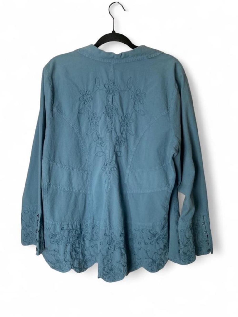 Soft Surroundings Samantha Embroidered Cotton Scalloped Tunic Blue 1X EUC - Picture 3 of 6